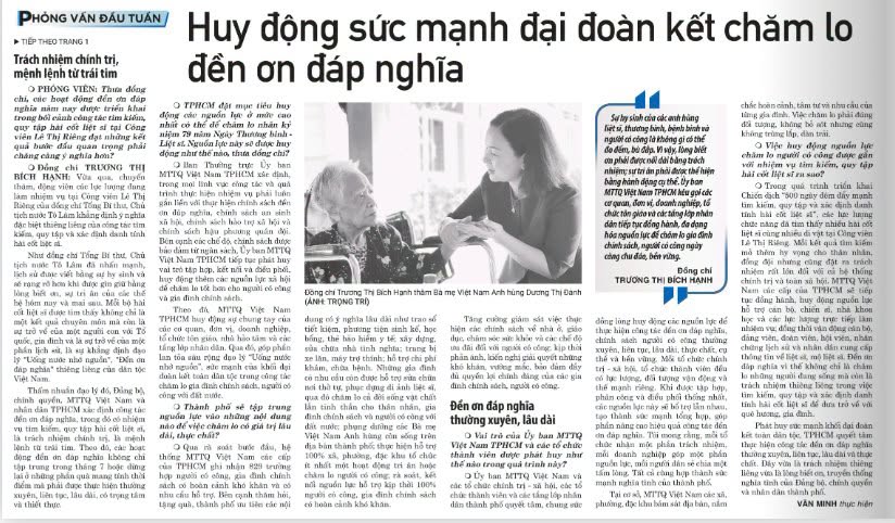 MỜI BẠN ĐỌC BÀI PHỎNG VẤN: HUY ĐỘNG SỨC MẠNH ĐẠI ĐOÀN KẾT CHĂM LO ĐỀN ƠN ĐÁP NGHĨA